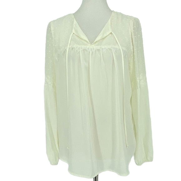 Gibson cream peasant tie neck LS blouse, S - Picture 1 of 7